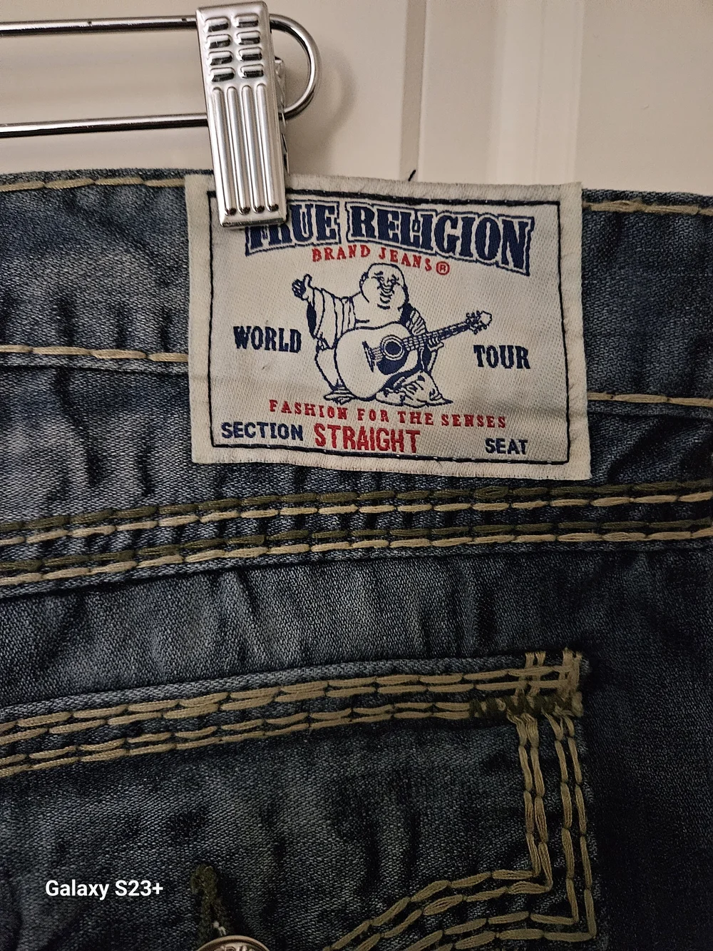 True Religion Men's Dark Blue Washed Straight Jeans